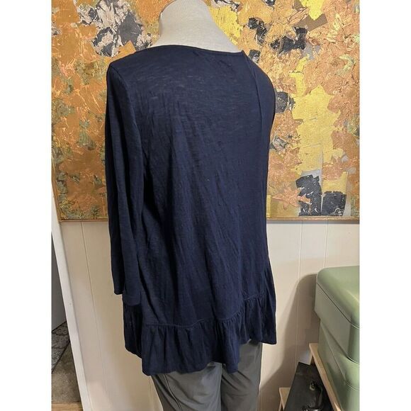 Alembika Womens 2 Large Cara Crinkle Top Ruffle Bottom Navy Blue Tunic Pockets - Picture 7 of 13